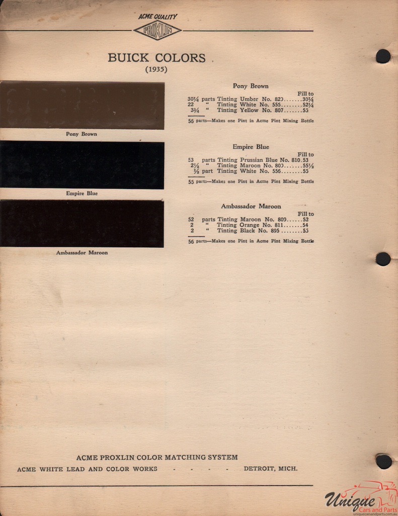 1935 Buick Paint Charts Acme 2